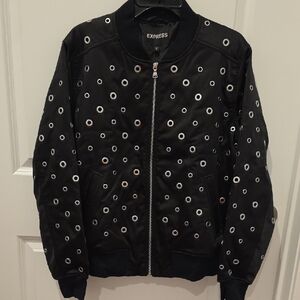Express Black Bomber Jacket with Metallic Eyelets